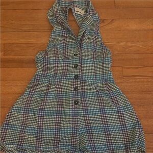 Urban Outfitters Blue and Green Plaid Romper